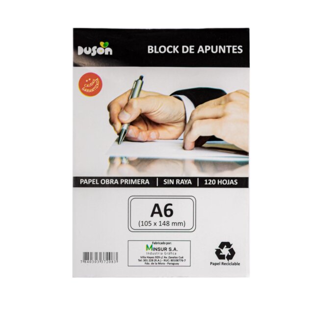 Block de apuntes Duson A6 blanco 120 hojas