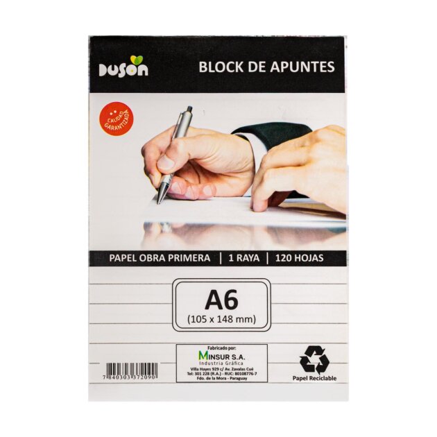 Block de apuntes Duson A6 1 raya 120 hojas