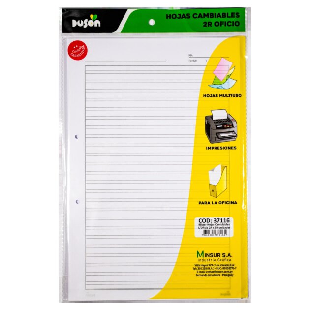 Blister hojas cambiables oficio 2 rayas x50