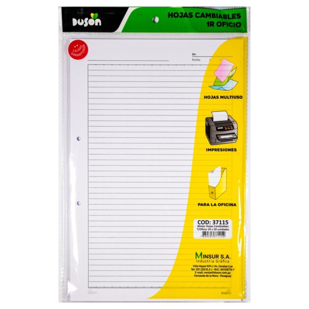 Blister hojas cambiables oficio 1 raya x50